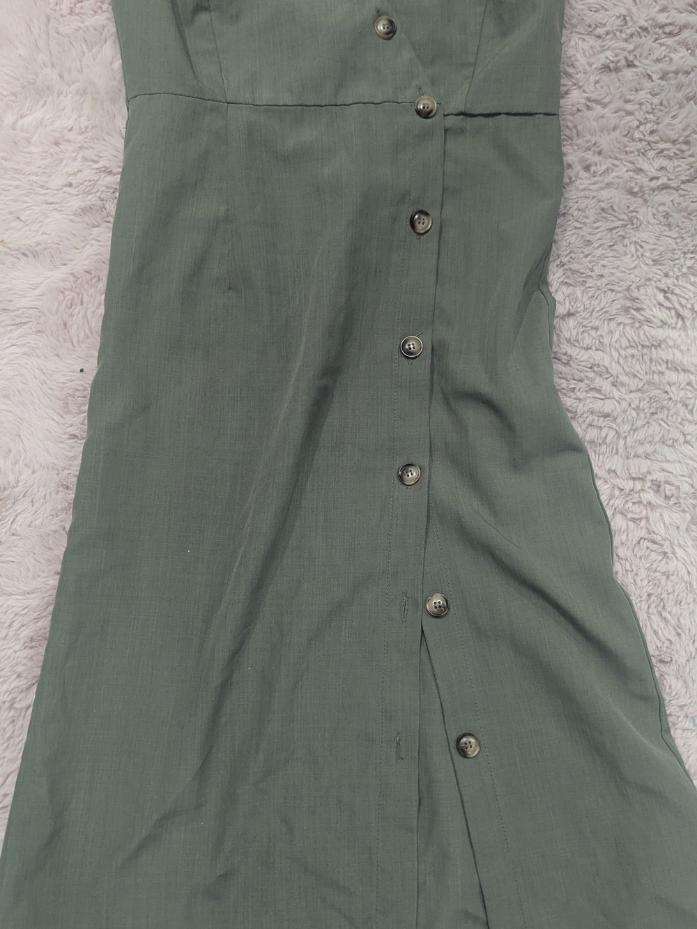Sleeveless Olive Midi Dress with Button Front - Picture 2 of 5